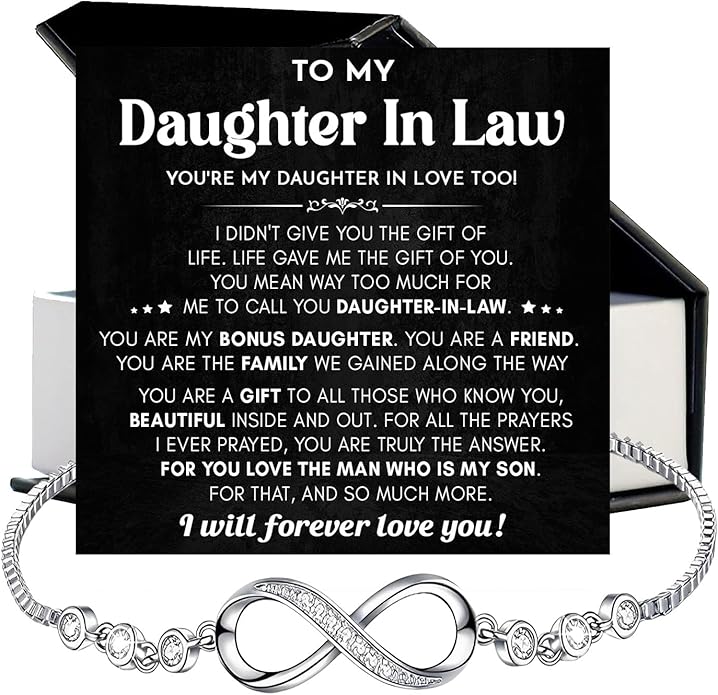 To My Beautiful Daughter In Law Bracelet From Mother-In-Law, Daughter In Law Birthday Gifts, Infinity Star Heart Bracelet For Her With Heartfelt Message Card & Elegant Box, Bonus Daughters Bracelets