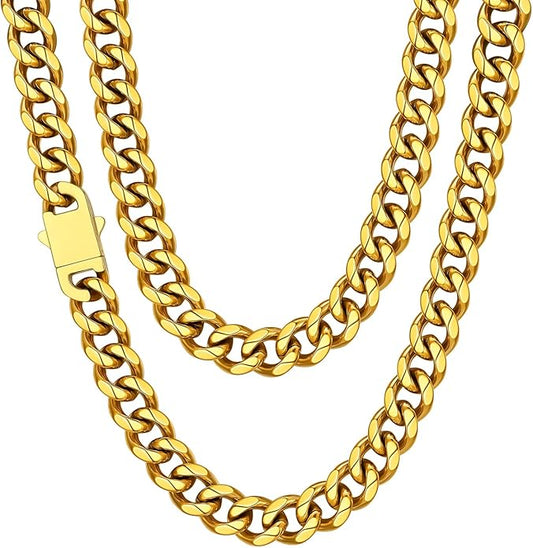 ChainsHouse Cuban Chain Necklace for Men, Stainless Steel/Black/Gold Plated Miami Cuban Necklace 6/9/12MM Width 18"-30" Length Hip Hop Jewelry, Send Gift Box