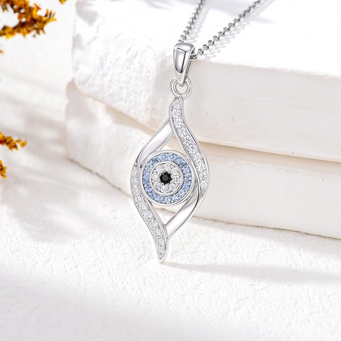Evil Eye Necklace 925 Sterling Silver Nazar Eye Pendant Necklace Protection Amulet Jewelry Gifts for Women Men