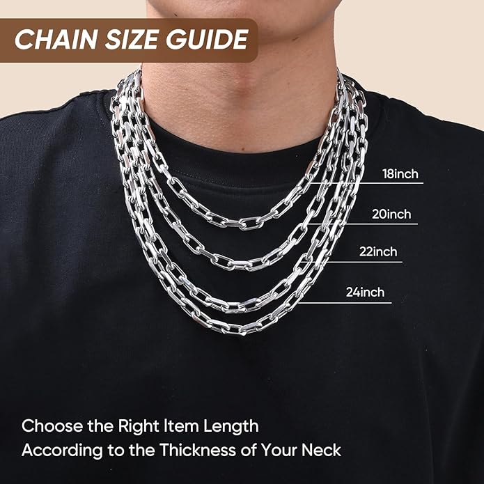 VNOX Silver Paperclip Necklace for Men, 7mm Solid Diamond-Cut Chunky Stainless Steel Anchor Link Chain Mens Necklaces Jewelry Gifts for Men Dad Boyferiend, 18/20/22/24 Inchs