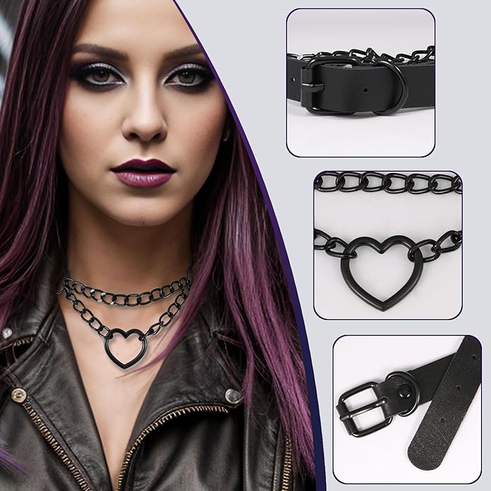 MILAKOO PU Leather Punk Choker Necklaces Circle/Heart Charm Adjustable Collar Necklace for Women