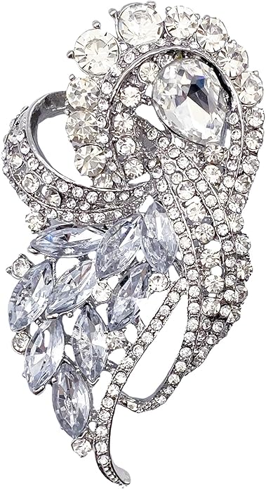 LAXPICOL Vintage Clear Austrian Crystal Elegant Flower Bouquet Wing Brooch for Women