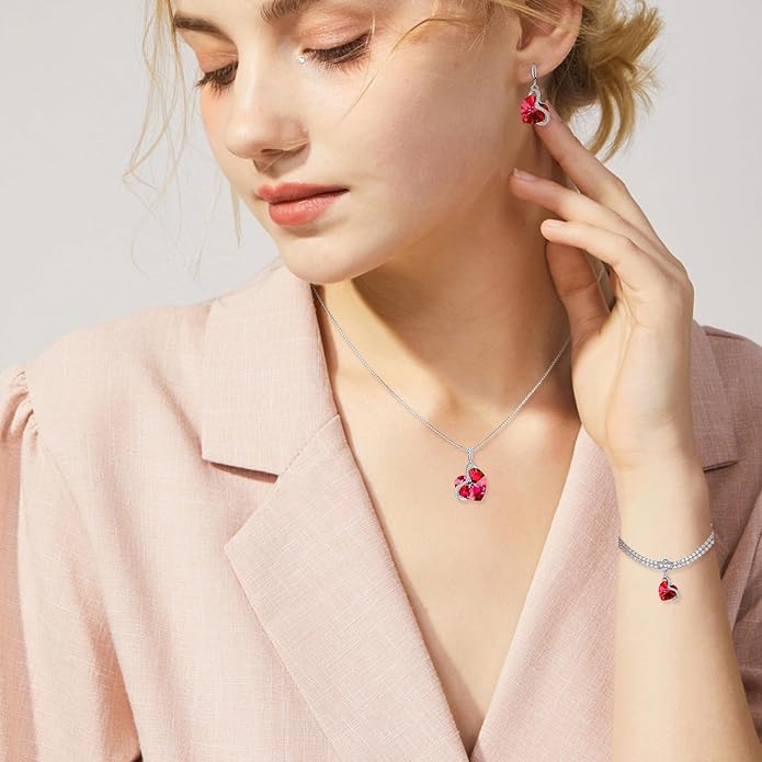 Blissful Heart Crystal Jewelry Sets For Women 18K White Gold Plated Bracelet Necklace and Earrings Sets for Wife Girlfriend or Mothers Idea Gift for Special Women in Life