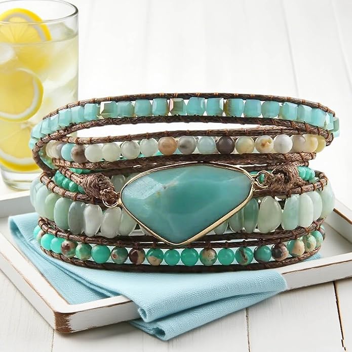 ZOSOJONA Boho Handmade Natural Stone Wrap Bracelets Turquoises Crystal Beads Bracelet Jewelry