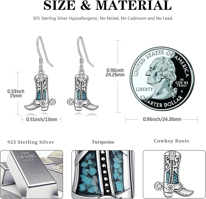 Western Earrings for Women 925 Sterling Silver Turquoise Western Country Dangle Drop Earrings Country Jewelry Gifts for Cowgirl Cowboy