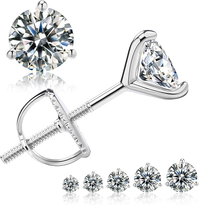 Moissanite Earrings for Men Women,VVS1 Clarity D Color 0.3-2ct,925 Sterling Silver Hypoallergenic Screw Back,Ideal Gift for Wedding Birthday Anniversary Valentine's Day