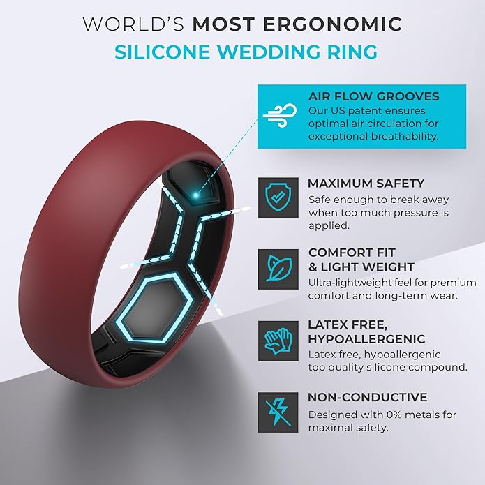 ThunderFit Silicone Rings for Him and Her, Rubber Wedding Engagement Bands Unisex, 1.8mm Thick in 4mm & 8mm Widths