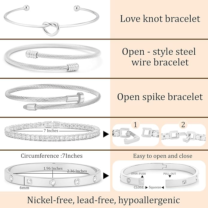 FAFUGA 18 K Gold Plated Love Bangle Bracelet Stack Cuff Jewelry for Women Jewelry Set for Women Gift with Box