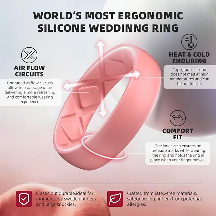 Egnaro Women's Bridal Rings Sets, 6mm Wide, 2mm Thick, Silicone Wedding Rubber Band with Half Size, Inner Arc Ergonomic Breathable Design
