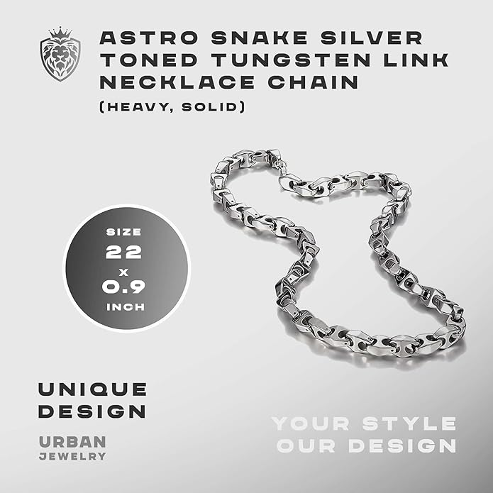 Urban Jewelry Astro Snake 18K Gold plated/Stainless steel Men's Heavy Weight Tungsten Carbide Base Link Necklace Chain