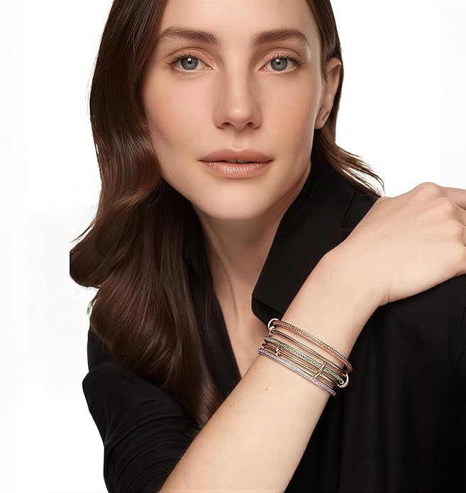 Musishiyu Gold Bracelets for Women Stacking Bangle - 18K Mixed Metal Tri-Color Rolling Interlocking Bands, Cubic Zirconia Fidget Anxiety Jewelry, Valentine's Galentine's Day Gifts (Love, Loyalty, Friendship)