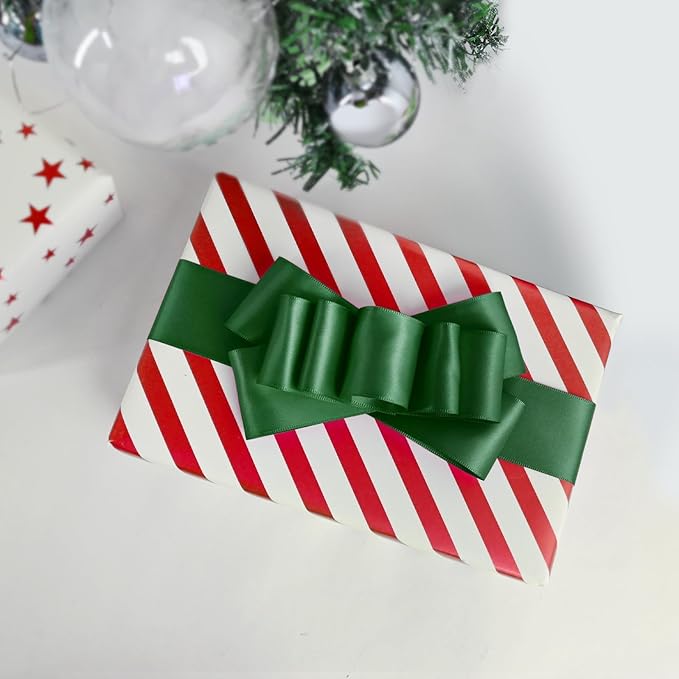 LEEQE Double Face Forest Green Satin Ribbon 1-1/2 inch X 25 Yards Polyester Forest Green Ribbon for Gift Wrapping Very Suitable for Weddings Party Hair Bow Invitation Decorations and More