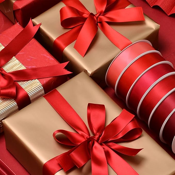 LEEQE Double Face Red Satin Ribbon 1-1/2 inch X 50 Yards Polyester Red Ribbon for Gift Wrapping Very Suitable for Weddings Party Hair Bow Invitation Decorations and More