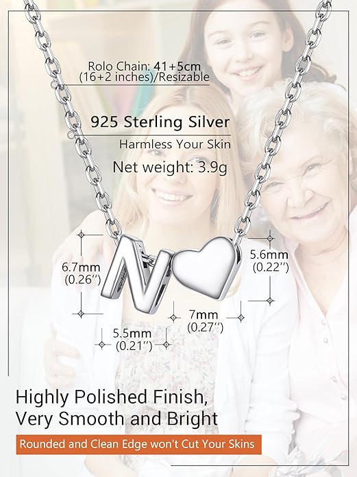 PROSILVER Initial Heart Necklace for Women, 925 Sterling Silver Tiny Heart Letter Necklace Siver, Gold Necklace, Come with Box