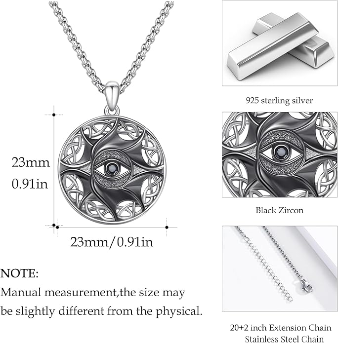 Evil Eye Necklace for Women 925 Sterling Silver, Protection Necklace with Blue Evil Eye Charm, Evil Eye/Lotus Pendant Jewelry, Birthday Christmas Gifts for Her