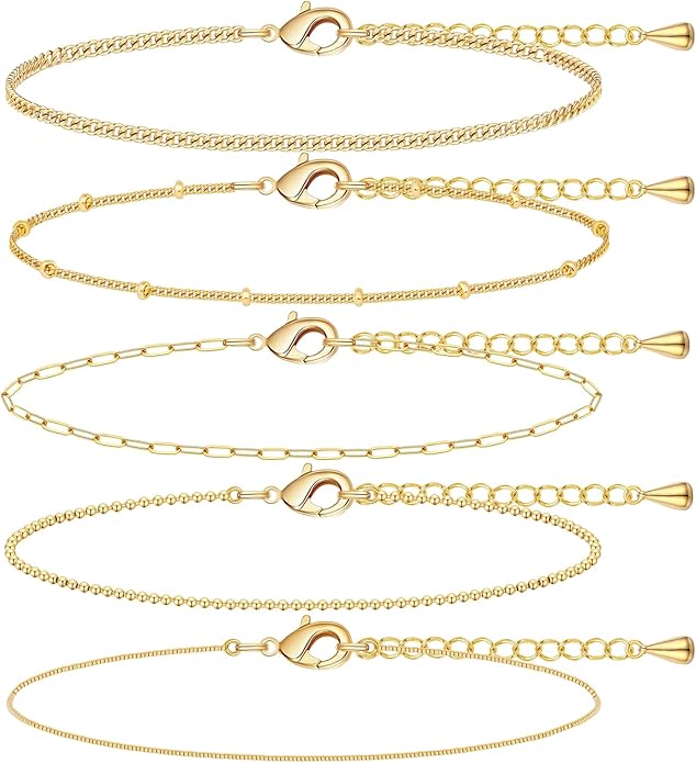 Gold Bracelets for Women Non Tainish,Dainty Bracelets Stack for Women Trendy, Gold Plated Cuff Bracelets Stack With Beaded Cuban Paperclip Snake Rope Bangle Hand Chain Jewelry Gifts for Women