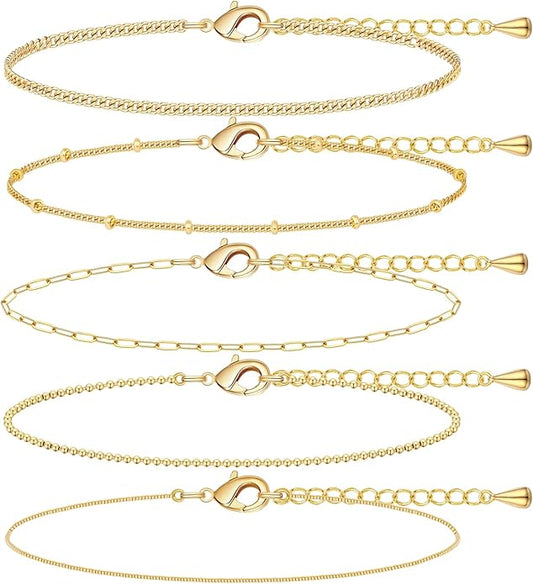 Gold Bracelets for Women Non Tainish,Dainty Bracelets Stack for Women Trendy, Gold Plated Cuff Bracelets Stack With Beaded Cuban Paperclip Snake Rope Bangle Hand Chain Jewelry Gifts for Women