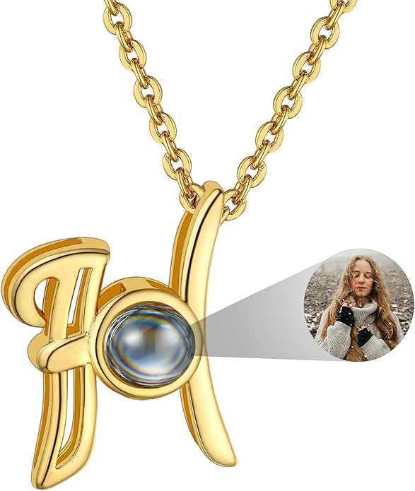 Custom4U Personalized Initial Picture Necklace for Women, Projection Necklace with Picture Inside, Gold/Silver Letter Pendant Necklace, Custom Photo Gifts for Mom Wife Birthday Valentines