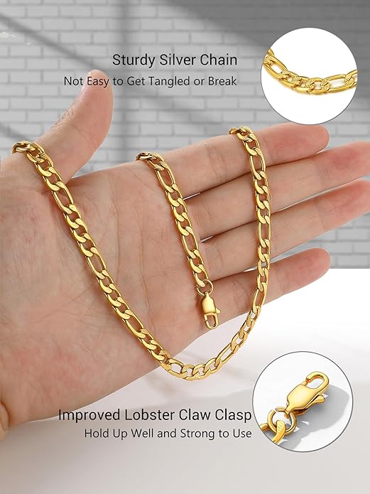 PROSTEEL 316L Stainless Steel Figaro Cuban Chain Necklace for Men, Black/18K Real Gold Plated, 4/5/6/7.5/9/10/13mm, 14inch-30inch, Come with Box