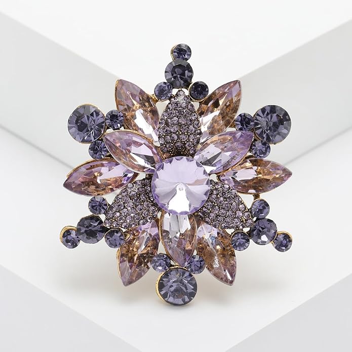 Vintage Crystal Rhinestone Flower Brooch Pin Premium Rhinestone Large Blossom Brooch Collar Pin Bridal Wedding Dress Jewelry Accessories for Women