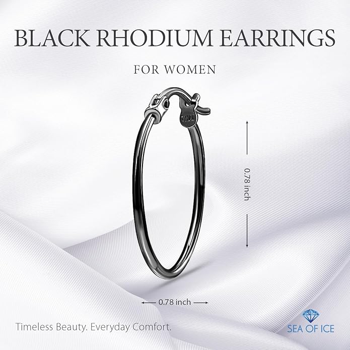 SEA OF ICE 925 Sterling Silver Hoop Earrings for Women - Hypoallergenic Earrings for Women in Sterling Silver, Yellow Gold, Rose Gold or Black Rhodium | Sizes 12MM, 15MM, 20MM or Multipack