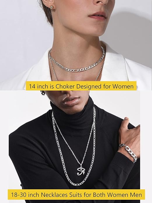 PROSTEEL 316L Stainless Steel Figaro Cuban Chain Necklace for Men, Black/18K Real Gold Plated, 4/5/6/7.5/9/10/13mm, 14inch-30inch, Come with Box