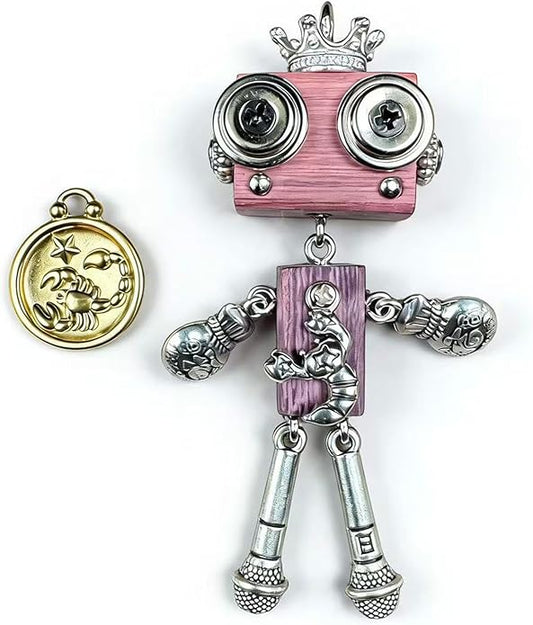 Steampunk Wooden Robot Pendant Necklace， Handmade Punk Style Pendant Zodiac Necklace for Men Women，Creative Birthday Gift