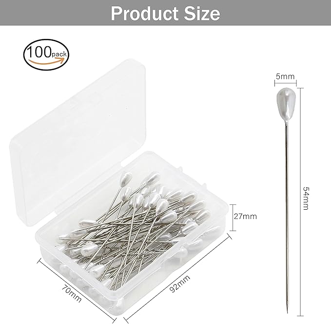 Zlongron 100 Pieces Hijab pins, Long Teardrop Pearl Head pin, Boutonniere pins, Buttonhole pin, can Also be Used for Jewelry Making Sewing Wedding Floral Decorations and DIY Crafts