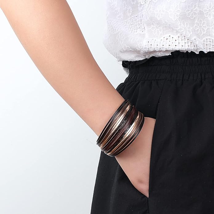 hotoo Handmade Layered Leather Bracelets Wrap for Women Stackable Chunky Colored Men Cuff Bracelet Wristband Bangle Gifts