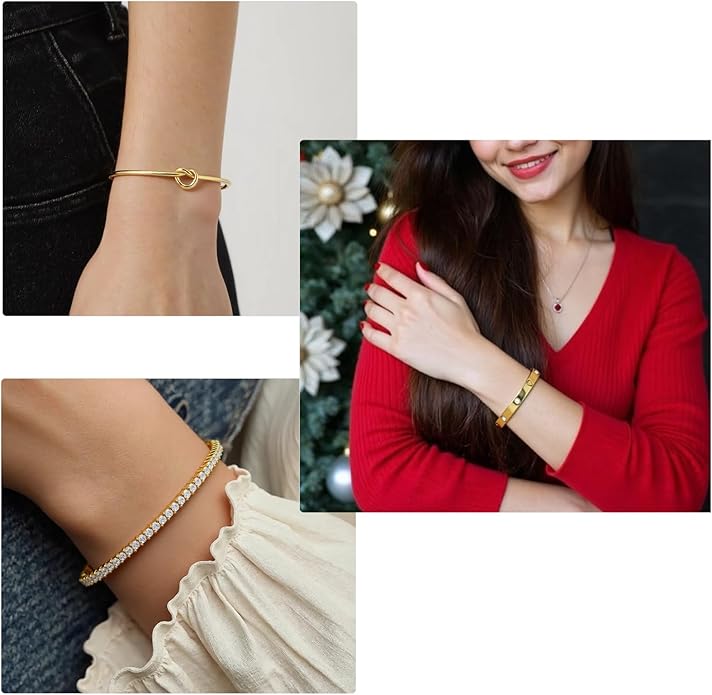 FAFUGA 18 K Gold Plated Love Bangle Bracelet Stack Cuff Jewelry for Women Jewelry Set for Women Gift with Box