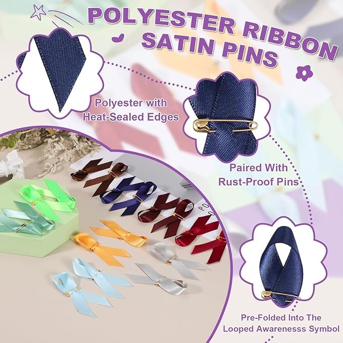 PATIKIL 50 Pcs Polyester Ribbon Satin Pins, Satin Ribbon with Safety Pins for Charity Public Social Event Party Clothing Decoration Anniversary, Ink Blue