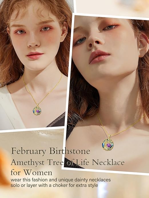 TOUPOP Christmas Gifts Tree of Life Birthstone Necklace 925 Sterling Silver Pendant Austrian Crystal Jewelry Anniversary Birthday Gifts for Women Mom Her Wife