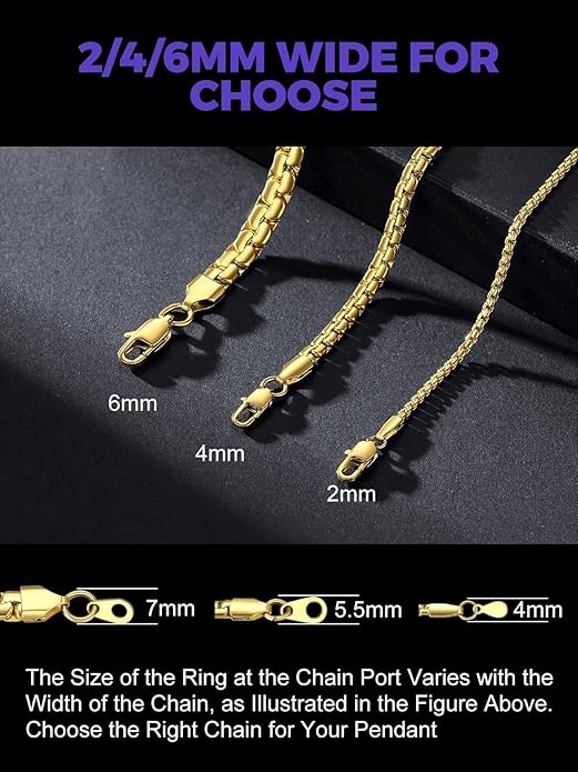 Richsteel Stainless Steel Mens Flat Link Chain Necklace, Black/Gold/Steel Chain for men, 2mm/4mm/6mm Width, No Tarnish & Hypoallergenic Hip Hop Jewelry, 18"-30" Length