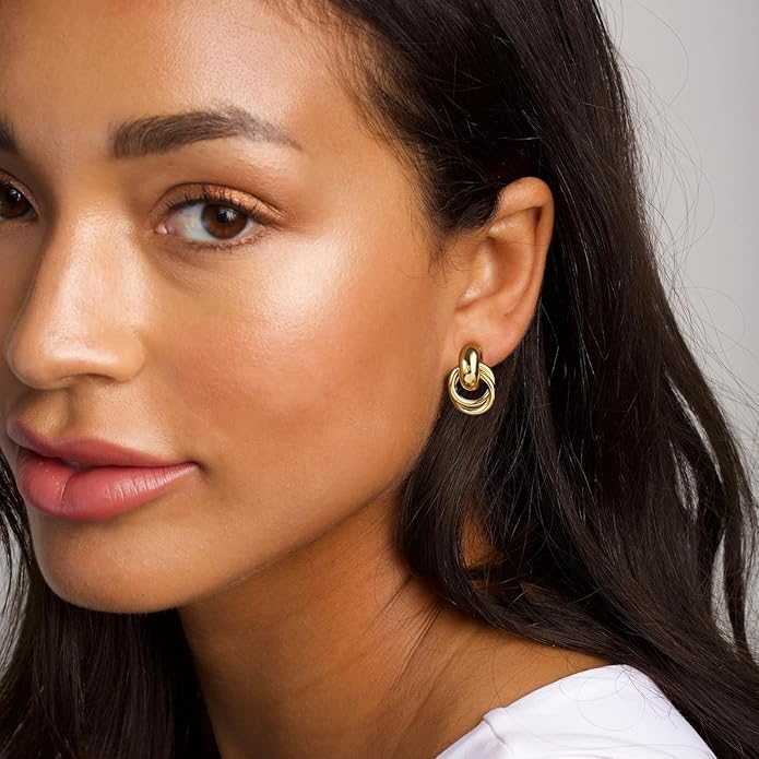 NIXMAX Chunky Small Knot Earrings Gold Silver Geometric Earrings for Women Dainty Gold and Silver Plated Dangle Drop Earrings Hypoallergenic and Lightweight Fashion Trendy Jewelry Gifts