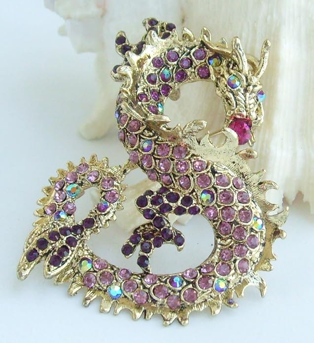 Art Style 2.36" Dragon Brooch Pin Pendant Austrian Crystal BZ2980