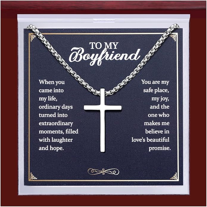 TEN MIRO S925 Sterling Silver Cross Necklace for Men Solid Sterling Silver Cross Pendant Necklace Boys Mens Cross Necklace Jewelry Gifts with Box & Card Birthday Anniversary Christmas Father's Day