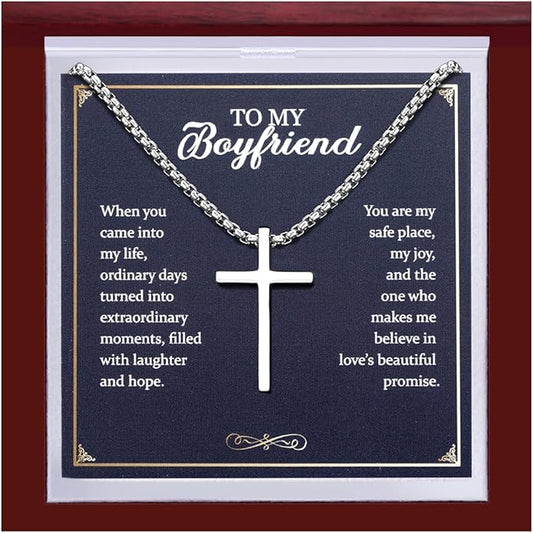 TEN MIRO S925 Sterling Silver Cross Necklace for Men Solid Sterling Silver Cross Pendant Necklace Boys Mens Cross Necklace Jewelry Gifts with Box & Card Birthday Anniversary Christmas Father's Day