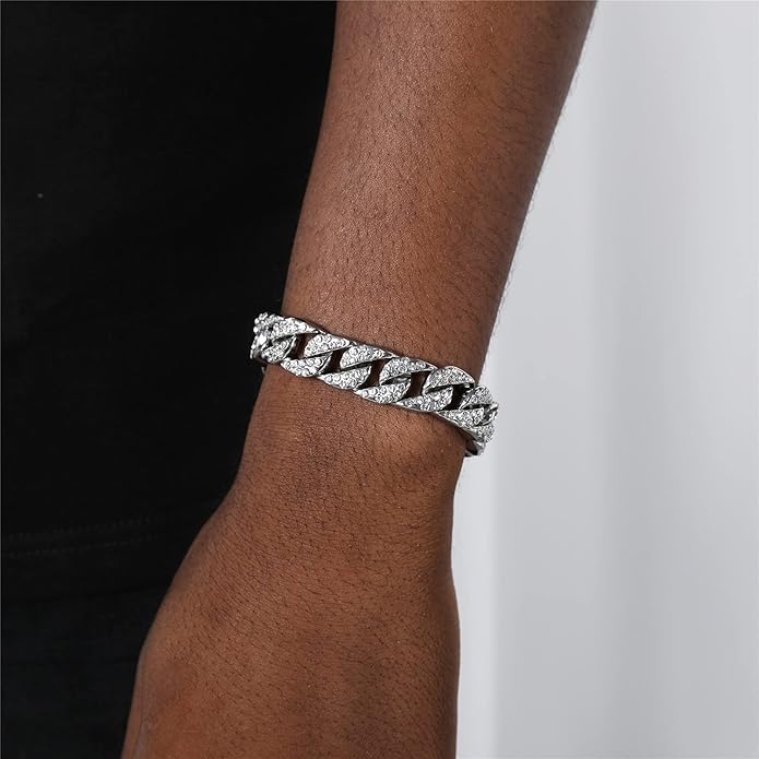 Saintda Cuban Link Chain and Bracelet Set for Men Women Iced Out Diamond Gift for Boys Hip Hop Rapper Jewelry