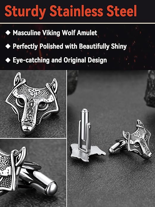 FaithHeart Mens Cufflinks, Norse Viking Tuxedo Shirt Cuff Links, Stainless Steel Cuff Links and Shirt Studs, Gift Box