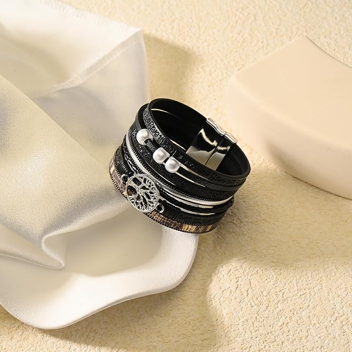 VIBILIA Boho Leather Wrap Bracelets for Women Multi-Layer Bracelets with Strong Clasp Jewelry for Women