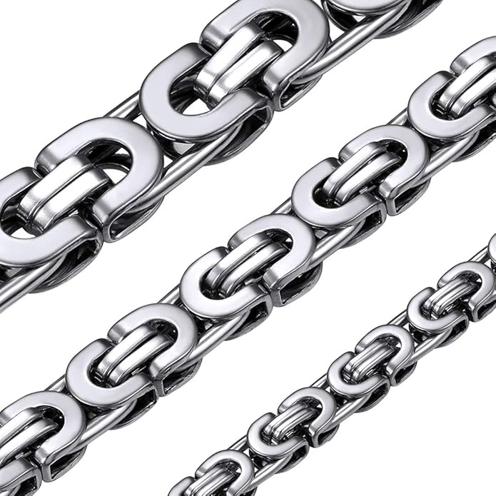 ChainsHouse Flat Byzantine Link Necklace for Men 6mm/8mm/10mm Width, 18K Gold Plated/Stainless Steel Black Byzantine Chain Necklaces, 18" 20" 22" 24" 26" 28" 30" Length, with Gift Box