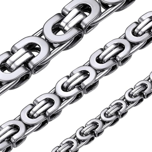 ChainsHouse Flat Byzantine Link Necklace for Men 6mm/8mm/10mm Width, 18K Gold Plated/Stainless Steel Black Byzantine Chain Necklaces, 18" 20" 22" 24" 26" 28" 30" Length, with Gift Box