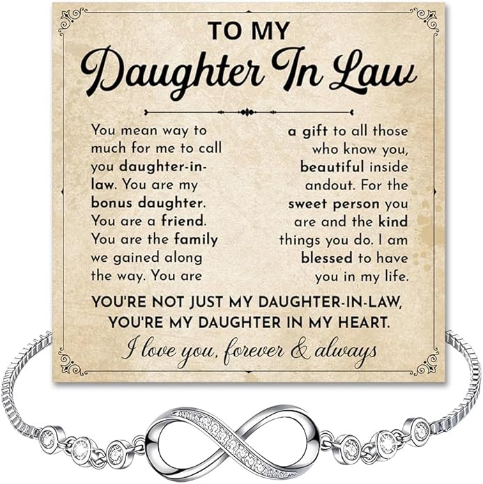To My Beautiful Daughter In Law Bracelet From Mother-In-Law, Daughter In Law Birthday Gifts, Infinity Star Heart Bracelet For Her With Heartfelt Message Card & Elegant Box, Bonus Daughters Bracelets
