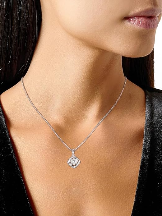 D Color 0.53ct/1.24ct/1.72ct/1.2ct Moissanite Necklace for Women Men, 925 Sterling Silver Chunky Circle/Triangle/Square Pendant, Birthday Christmas Valentines Jewelry, 16-20 Inch Box Chain Adjustable