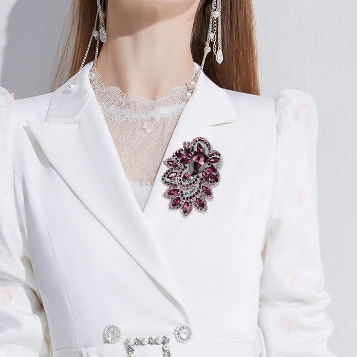YOQUCOL Cubic Zirconia Big Brooch Pin for Women Badge Flower Lapel Large Pin Scarves Shawl Clip Clothes Decoration