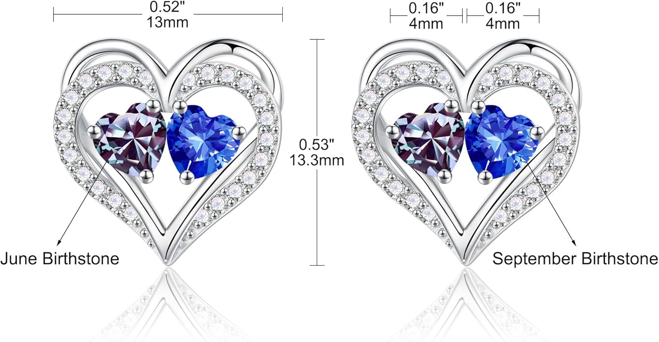 Iefil Birthstone Earrings for Women - 925 Sterling Silver Heart Earrings Anniversary Birthday Gifts for Women Wife Girlfriend Mom