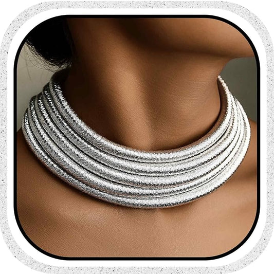 African Choker Necklace Gold Rope Weave Collar Layered Boho Tribal Chokers Multilayer Statement Party Jewelry Accessories for Women