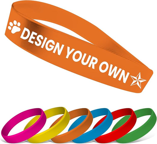 USMG Custom One Color Print Rubber Bracelets Silicone Wristbands - Add a Message - Personalized for Motivation, Events, Support, Fundraisers