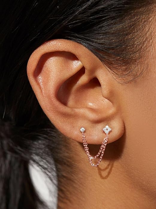 Freekiss Gold Chain Studs Earrings for Women Trendy: Hypoallergenic 14K Gold Plated Dangle Earrings Dainty Small Long Chain Earring Set Fashion Gold Jewelry for Women