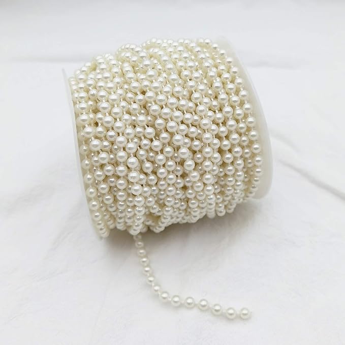 INSPIRELLE 5MM Ivory Faux Pearl Beads 25M Garland Pearl Bead Roll Strand for Wedding Party Decoration
